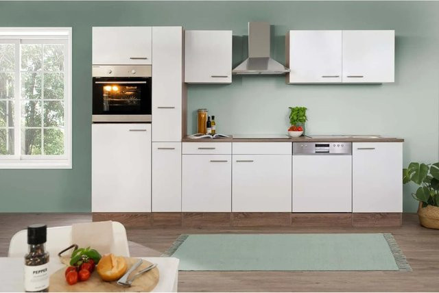 Respekta Küchenzeile York ohne E-Geräte in Weiß Seidenglanz und Eiche, B: 310 cm, H: 205 cm, T: 55,5 cm - Bild 1