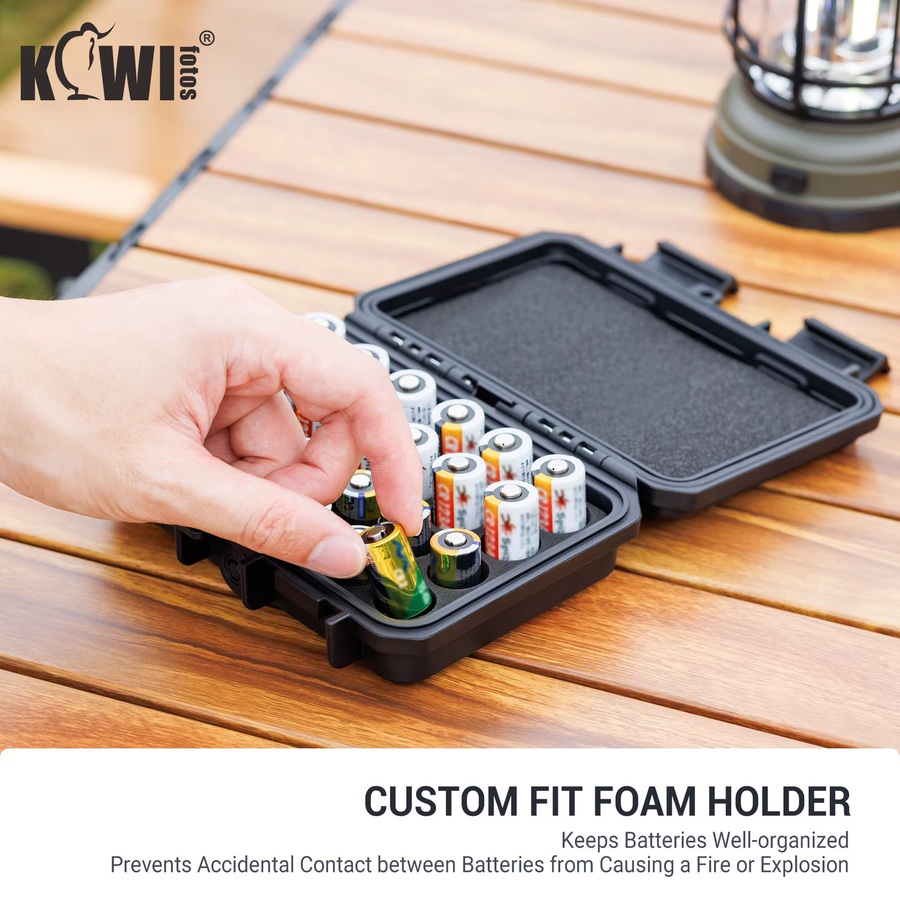 KIWIFOTOS Batterie-Organizer Gehäuse für 24 CR2 CR123 CR123A Lithium-Batterien, wasserdichtes IP67 Hartschalenetui, Schwarz - Bild 3