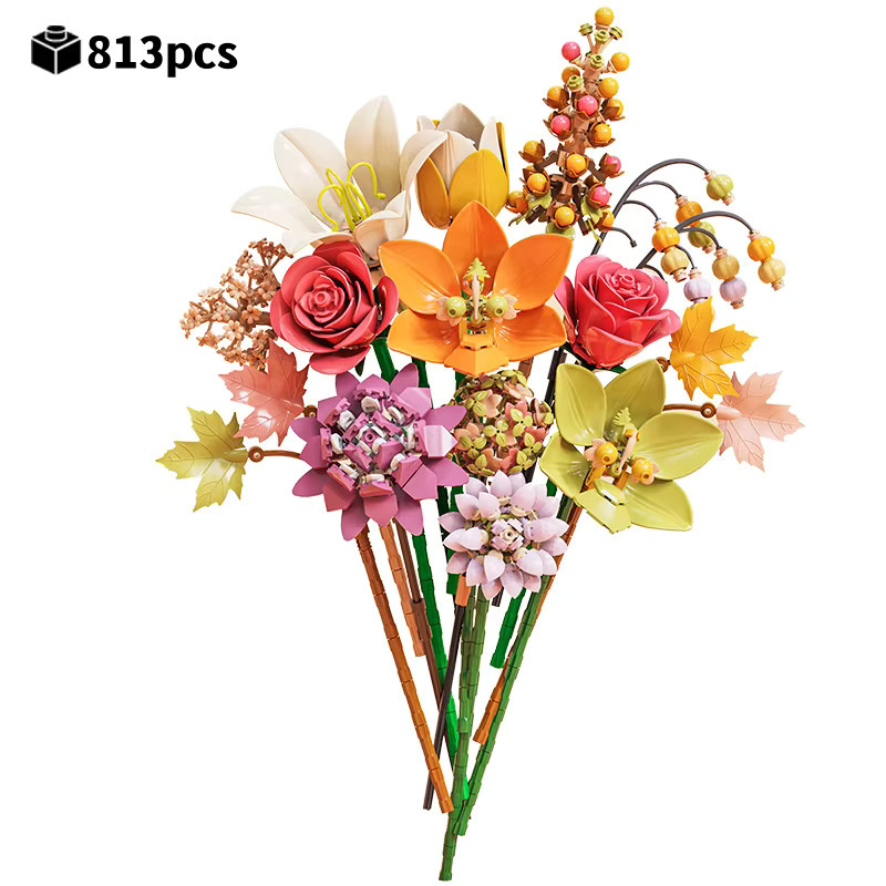 Yaafun Rosenstrauß Bausatz mit 813 Teilen, DIY Blumen-Bausteine in Multicolor als kreative Schreibtischdekoration - Bild 4