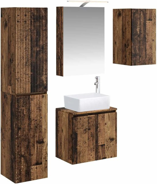 vidaXL Badezimmerschrank-Set aus Altholz in Braun, 5-teiliges modernes Set mit LED-Beleuchtung, B/T/H: 50 x 14,5 x 70 cm - Bild 1