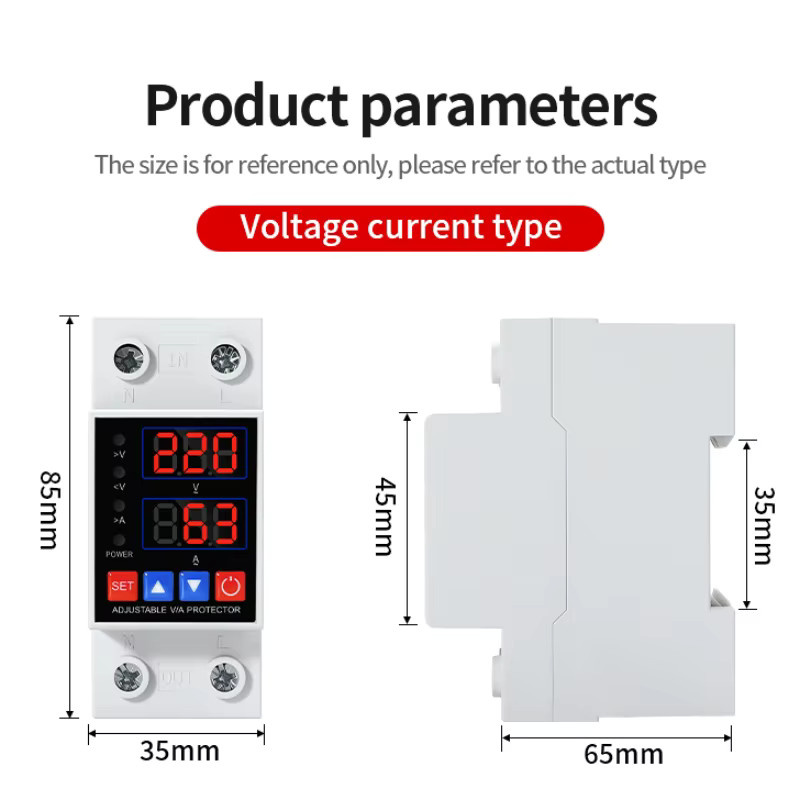 Gerlangoo DIN-Schienen-Unterspannungsschutzrelais mit Doppeldisplay und einstellbarem Überspannungs- und Überstromschutz, 220V 230V, Weiß - Bild 3