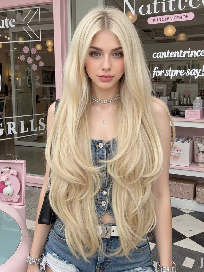 TINY LANA Perücke, blond, gewellt, synthetisch, Damen - Bild 3