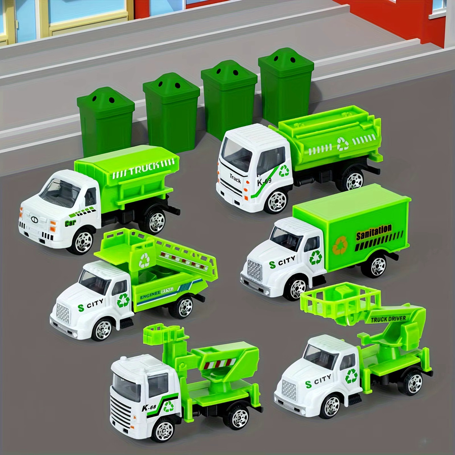 HRZPACT Deluxe-Spielzeugautoset, Bagger, Müllwagen und Feuerwehrauto, Set / Bundle - Bild 2