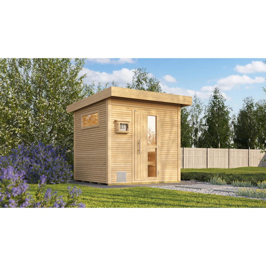 Weka Design-Saunahaus Kuopio aus nordischem Fichtenholz mit Technikpaket 2 in Beige, B/H/T: 263 x 253 x 298 cm, für 4 Personen - Bild 2