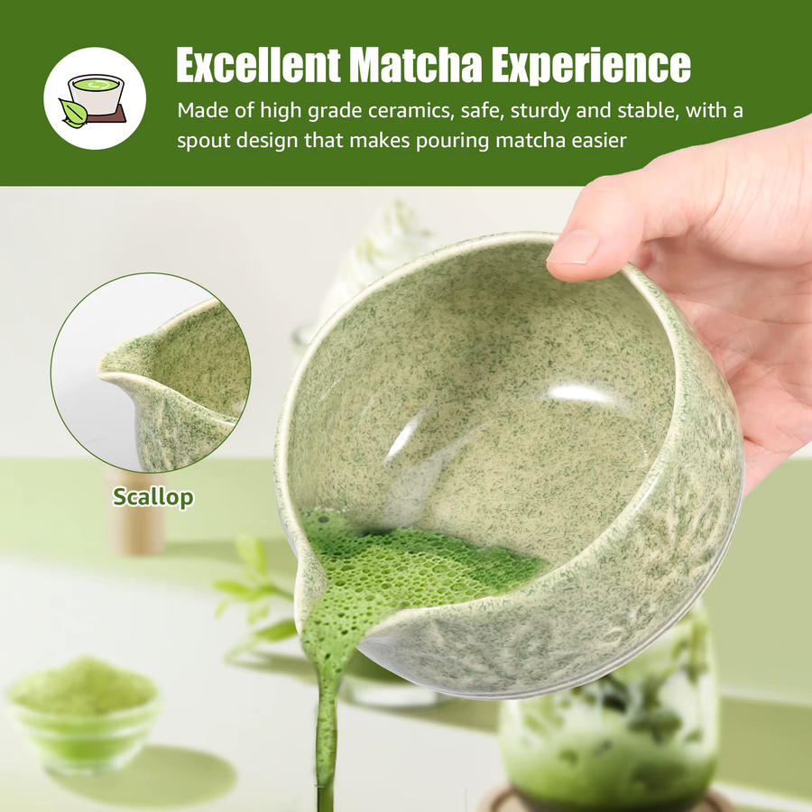 Willstar Matcha-Tee-Set aus Keramik mit Schüssel, Schneebesen und Ständer in Grün - Bild 3