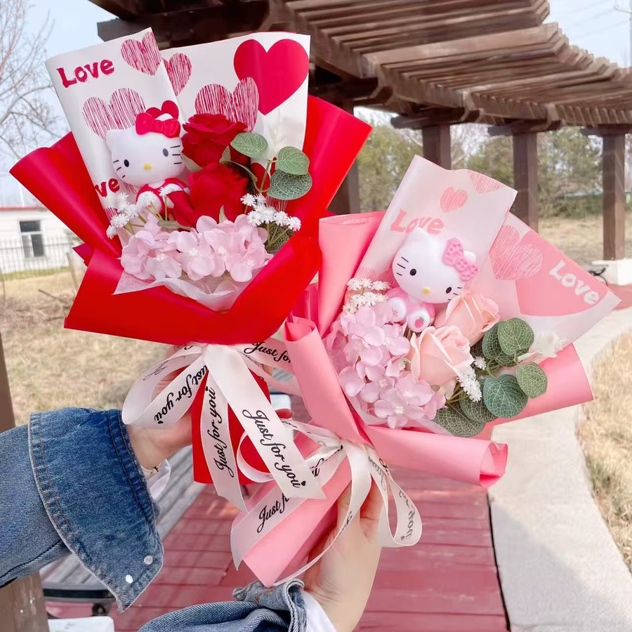 Sanrio Hello Kitty Künstlicher Blumenstrauß als kreatives Geschenk für Geburtstag, Valentinstag oder Muttertag - Bild 2