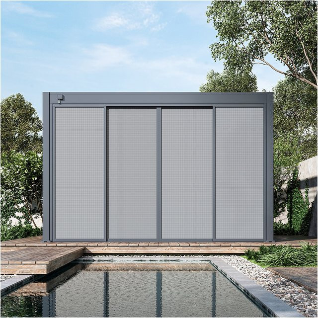 Weide Sichtschutz Textil für Pergola als Schiebepaneel aus Polyester, Farbe Anthrazit, Breite: 400 cm - Bild 1