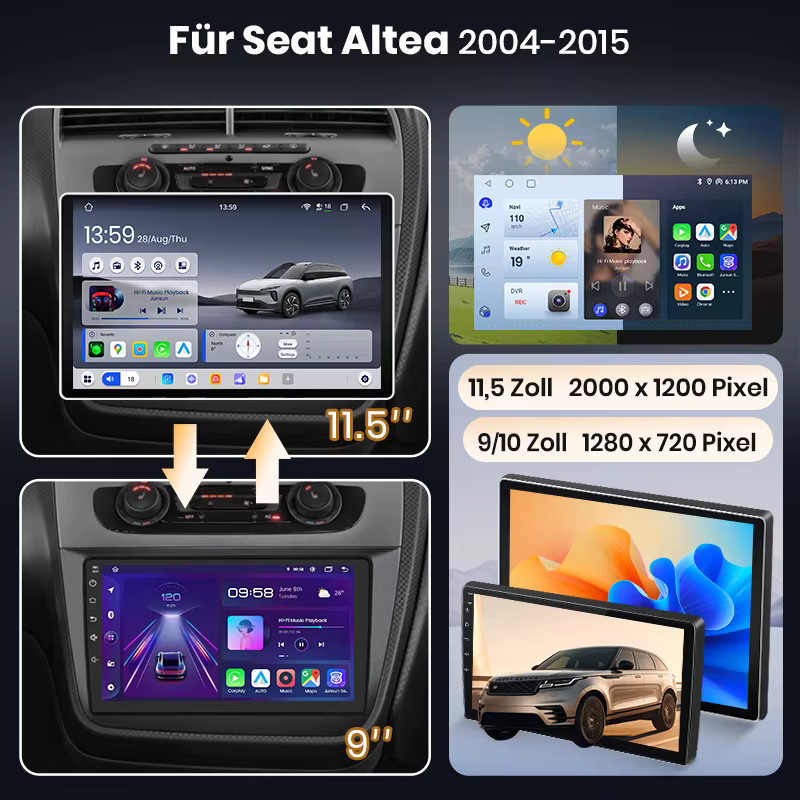 Junsun Android 15 Autoradio für Seat Altea 2004-2015 mit 9 Zoll IPS-Touchscreen, kabellosem Apple CarPlay und Bluetooth in Schwarz - Bild 2