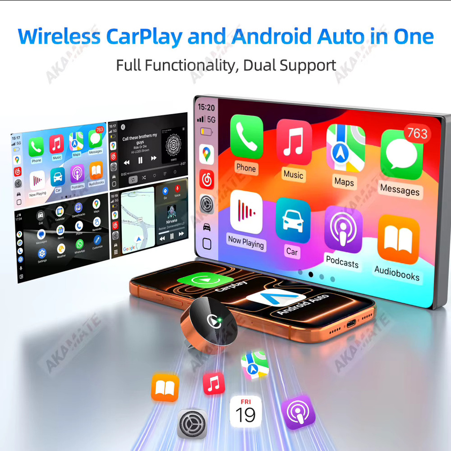 AKAMATE 2-in-1 CarPlay und Android Auto Dongle mit Bluetooth und WiFi für Honda Toyota VW Benz Nissan als Plug-and-Play Smart Box - Bild 3