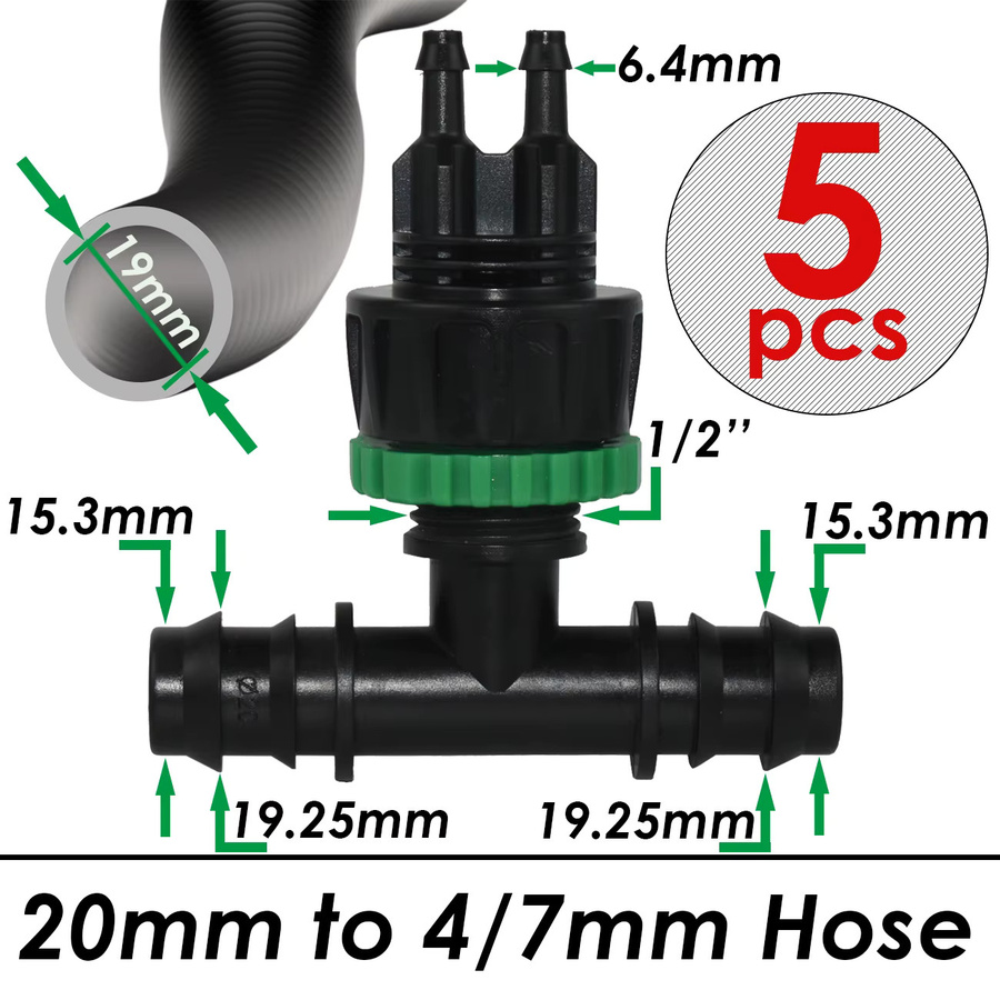 KESLA 5er Set PE Rohr Verbinder und T-Kupplungen für Gartenbewässerung und Tropfbewässerung mit 16mm 20mm 25mm Anschlüssen - Bild 2