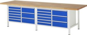 Rau Werkbank höhenverstellbar blau mit 16 Schubladen B/T/H: 300 x 90 x 84-104 cm - Bild 1
