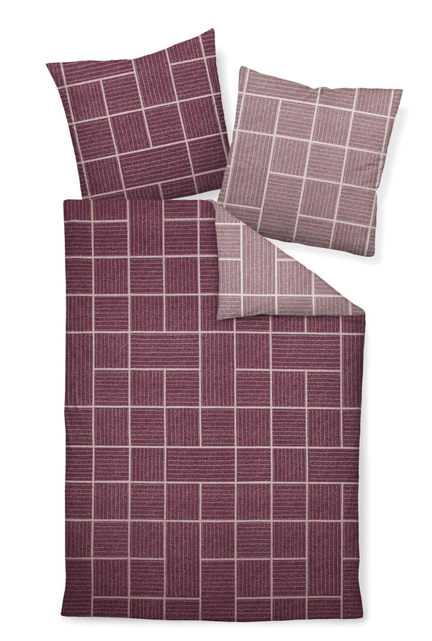 Janine Feinbiber Bettwäsche Davos Karo Aubergine Mauve Wende Flannelette, B/T/H: 155 x 220 cm und 80 x 80 cm - Bild 1