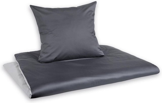 em-es-te Mako-Satin Bettwäsche Set aus Baumwolle mit Deckenbezug und Kissenbezug, Silber/Platin, B/H: 135 x 200 cm - Bild 1