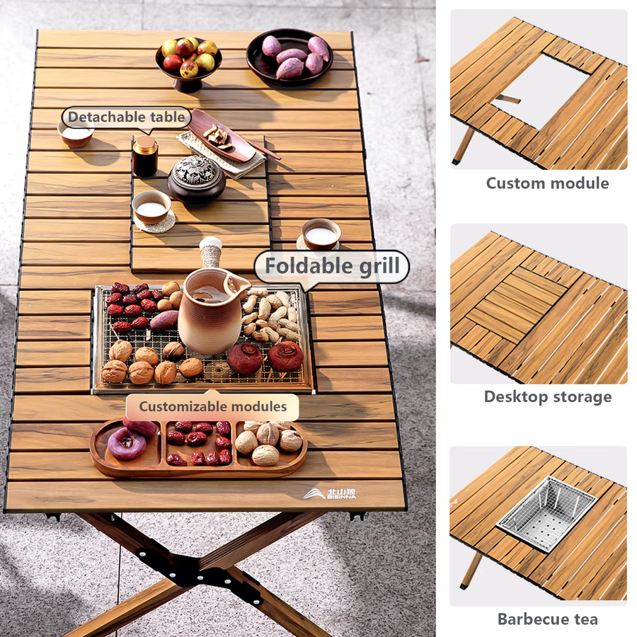 BISINNA Klappbarer Frühlingsrollentisch aus Aluminiumlegierung in Holzmaserung für Outdoor, Picknick und Grill - Bild 4