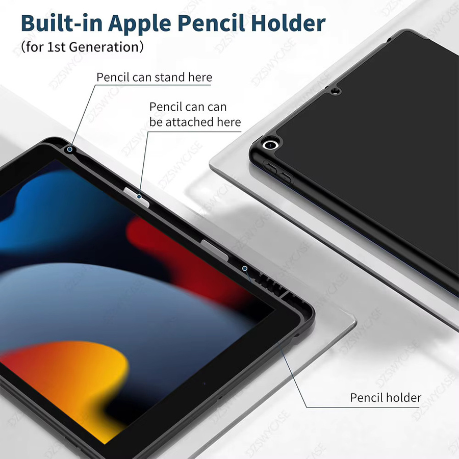 DZSWYCASE Schutzhülle für iPad 9./8./7. Generation 10,2 Zoll mit Stifthalter und dreifach faltbarem Ständer, stoßfeste TPU-Rückseite und Auto-Sleep-Funktion, Grün/Schwarz - Bild 6