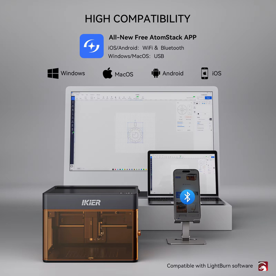 IKier Flex Mini Tragbarer Lasergraveur Klasse 1 in Schwarz mit 10000mm/min und 0,1mm CoreXY für Holz, Leder, Papier und Metall, kompatibel mit AtomStack - Bild 6