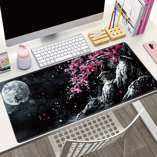 Potdemiel XXL Schreibtischunterlage aus Leder im japanischen Kirschblüten-Design - Bild 1