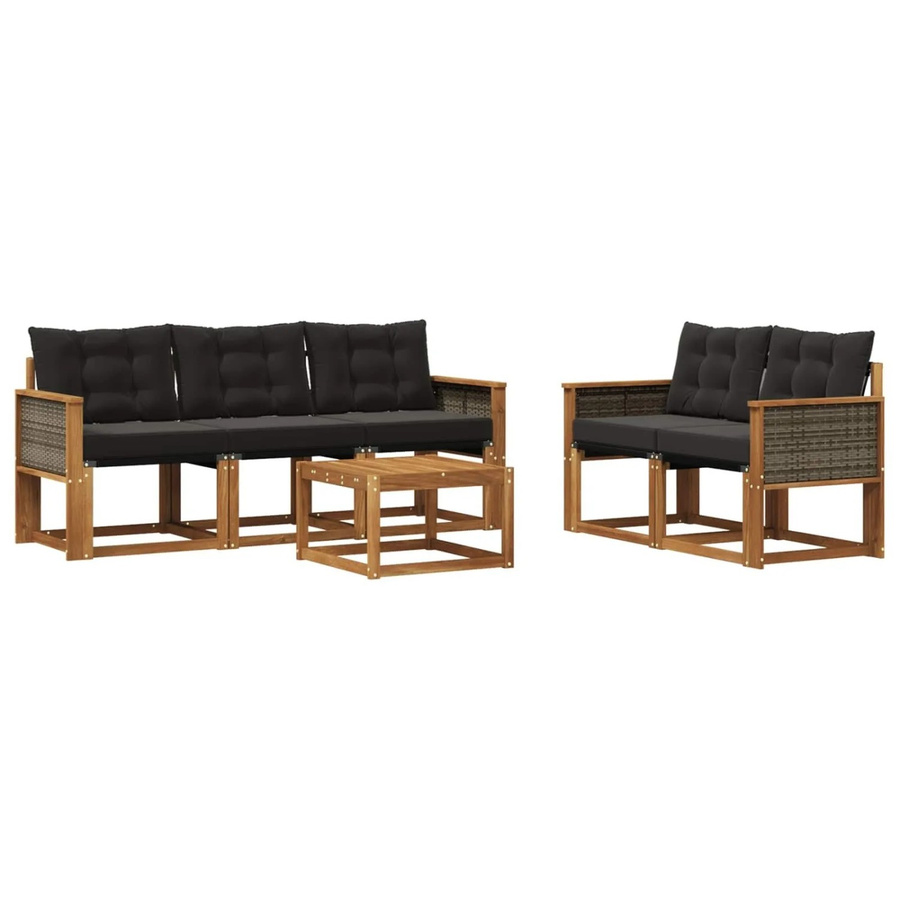 vidaXL Outdoor-Sofagarnitur aus massivem Akazienholz mit Textilene und Kissen in Natur und Schwarz - Bild 2