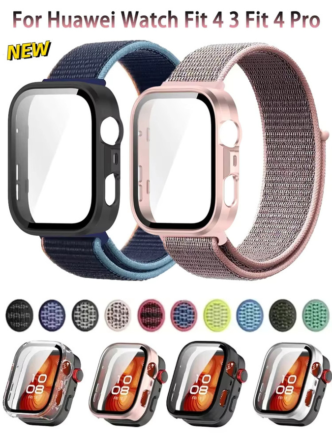 Huawei Uhrenarmband mit PC-Hülle, Nylon, Schwarz, Huawei Watch Fit 3 4 Pro - Bild 4
