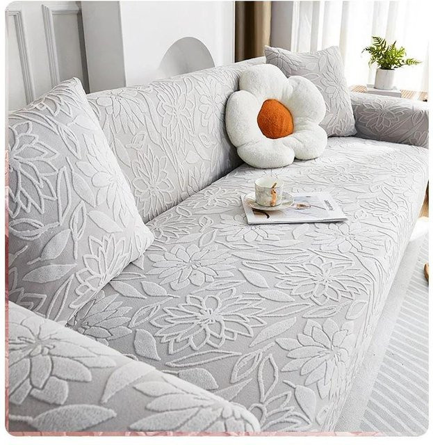 Rutschfester Jacquard-Sofabezug mit Blumenmuster in Grau, elastischer Sesselbezug für dein Wohnzimmer, Breite: 70 cm, Höhe: 90 cm - Bild 1