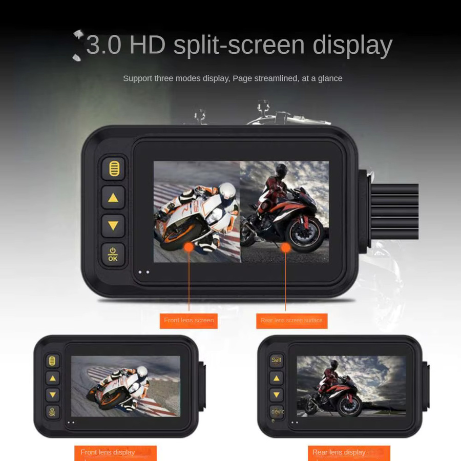 Bytelike Motorrad Dashcam in Schwarz mit 3,0 Zoll Display, 720P Dual Kamera vorne und hinten, wasserdicht, inklusive Kabel und Fernbedienung, ohne Speicherkarte - Bild 6