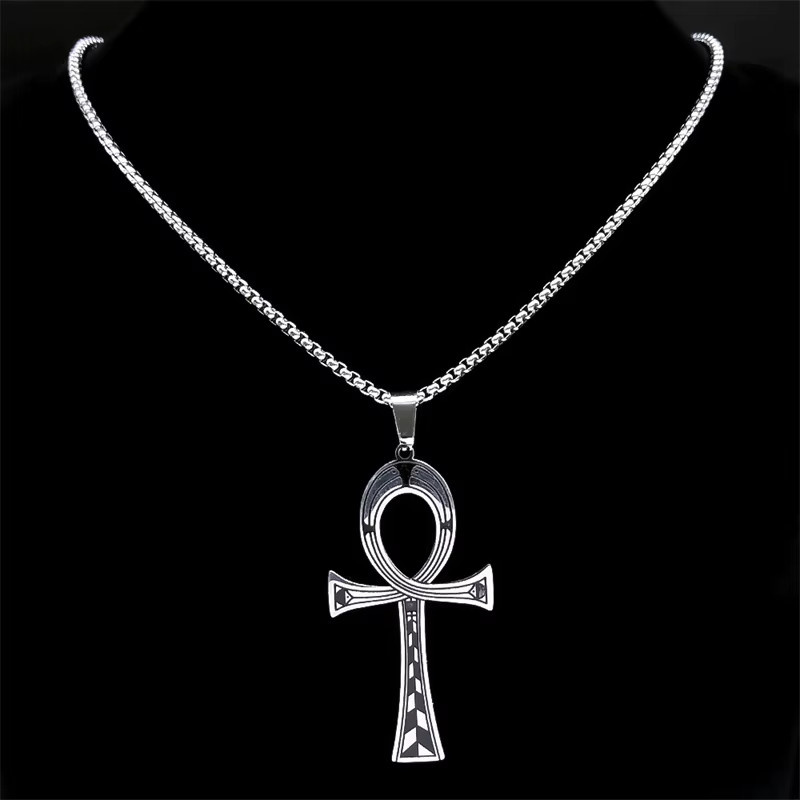 Lovely FAJA Anhänger Halskette, Ankh Kreuz, Edelstahl, Silber, Unisex - Bild 4