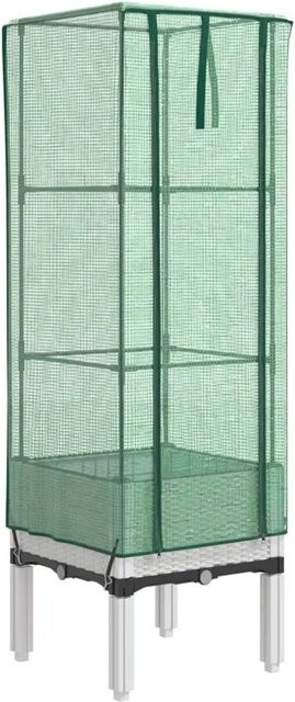 vidaXL Hochbeet mit Gewächshaus-Aufsatz in Rattan-Optik, Farbe: Weiß/Grün, B/T/H: 40 x 40 x 140 cm - Bild 1