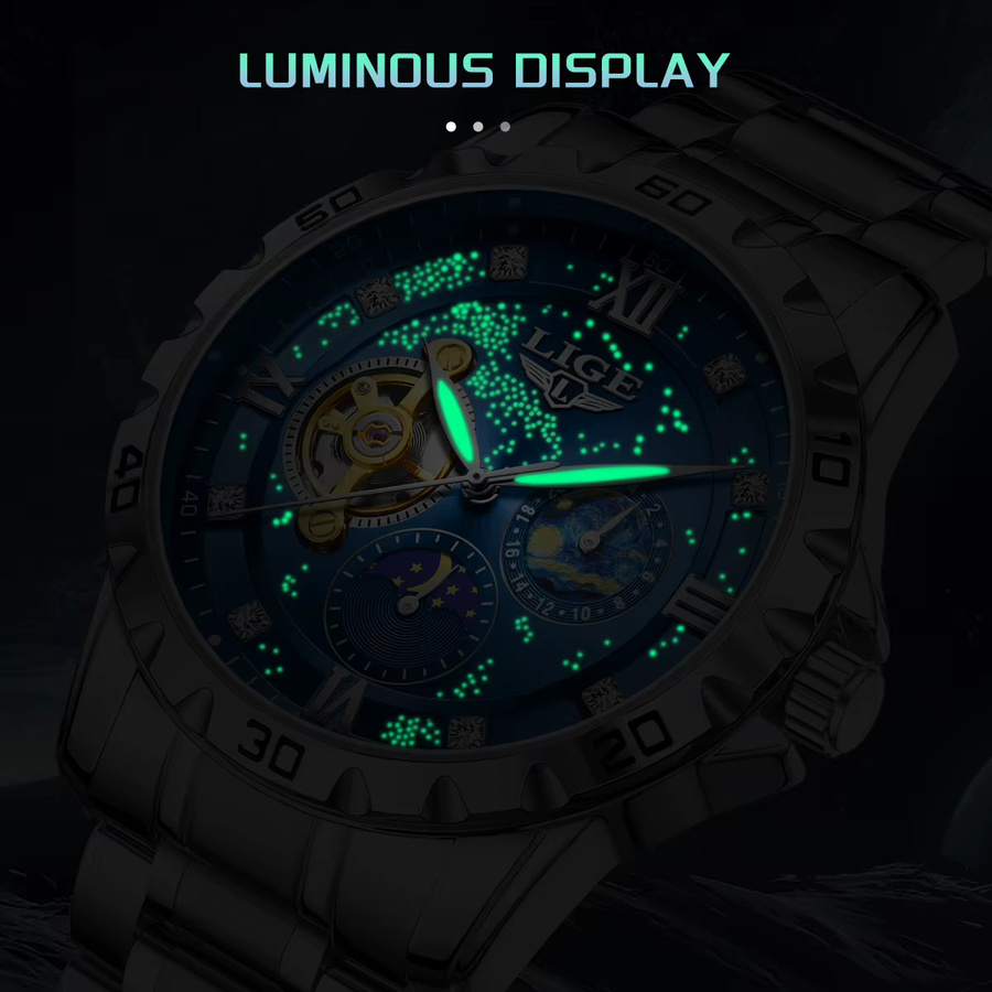 LIGE Armbanduhr Automatik, Edelstahl, Blau, Herren - Bild 2