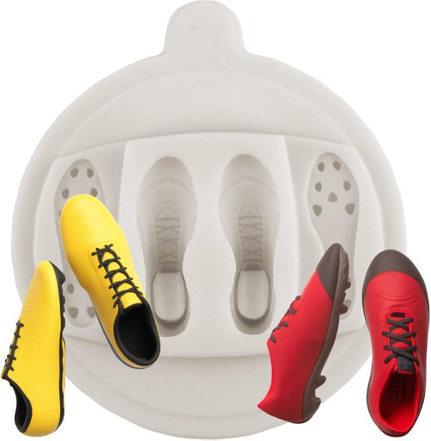 Mujiang molds Factory Silikonform Fußballspieler und Fußballschuhe in Grau und Weiß für Fondant, Kuchen und Schokolade - Bild 1