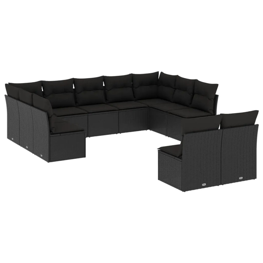 vidaXL 11-tlg. Garten-Sofagarnitur in U-Form aus Polyrattan mit Kissen und Stauraum, Schwarz - Bild 2