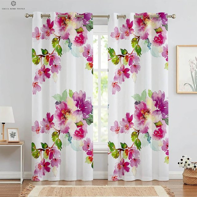 Yiran Furniture Vorhänge mit Vintage-Blumenmotiv im 3D-Druck, 2er-Set, halbtransparent, Mehrfarbig, B: 50 cm, H: 130 cm - Bild 1