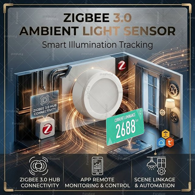 Forubest ZigBee Lichtsensor zur Smart Home Automation als Helligkeits- und Beleuchtungsdetektor für Tuya und Home Assistant, Farbe: Weiß - Bild 1