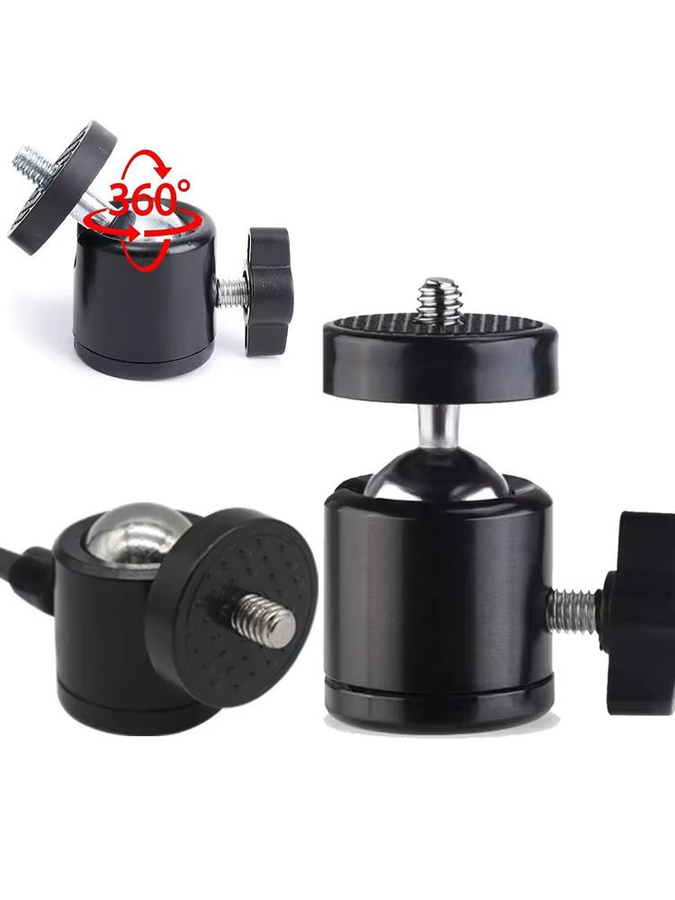 Universeller Mini-Kugelkopf-Schraubstativadapter aus Metall mit 1/4 Zoll Anschluss in Schwarz für GoPro, DSLR-Kameras und Camcorder - Bild 4