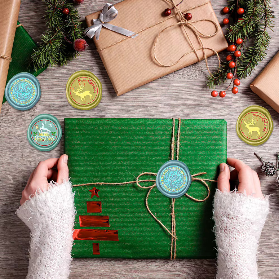 Abnehmbarer Wachssiegelstempel aus Messing mit verschiedenen Weihnachts-Motiven in Mehrfarbig für Umschläge und Einladungen - Bild 2