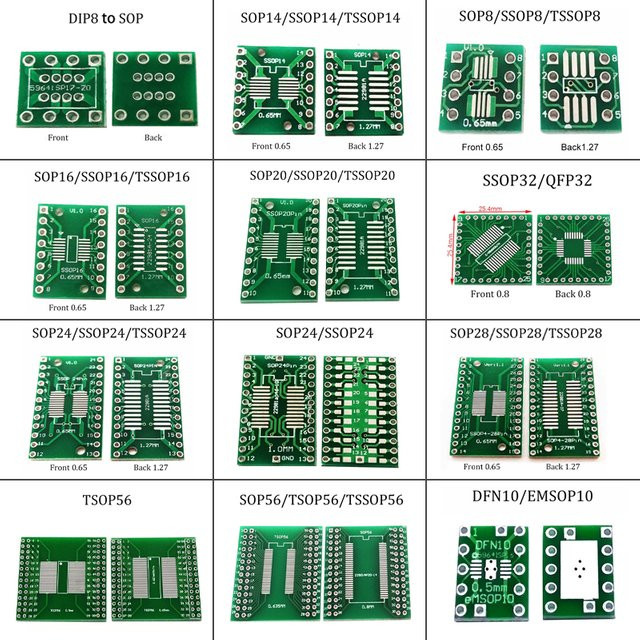 YuXi SMT zu DIP Adapter Konverter Platte in Grün für SMD DFN10 EMSOP10 SOP SSOP TSSOP - Bild 1