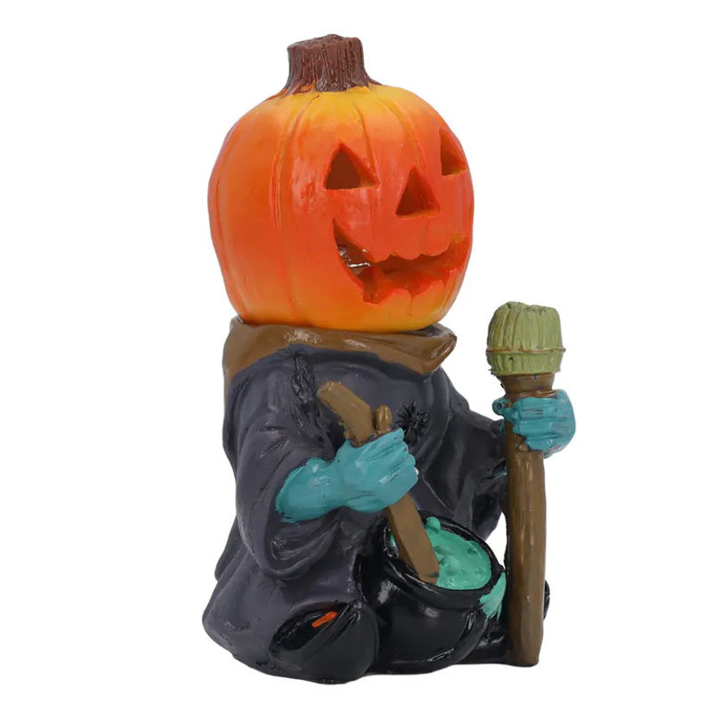 GoolRC Kürbiskopf Skelett Figuren mit LED Licht, leuchtende Halloween Tischdekoration aus Kunstharz in Orange - Bild 3