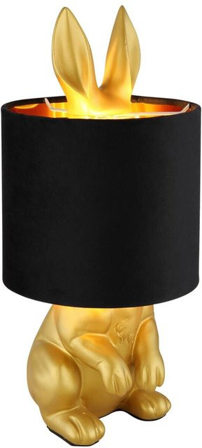 GLOBO Tischleuchte RABBIT in Schwarz und Gold aus Samt und Kunststoff, Höhe: 41 cm, Durchmesser: 18 cm, E27 - Bild 1