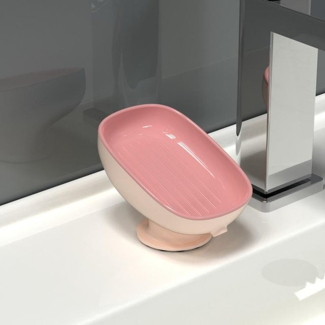Elberta Seifenhalter in Blattform mit Wasserablauf und Saugnapf, Rosa - Bild 1