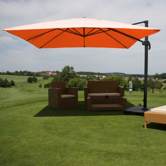 MCW Ampelschirm A96 mit Ständer, Farbe Orange, Material Polyester und Alu, drehbar, Durchmesser: 4,24 m - Bild 1