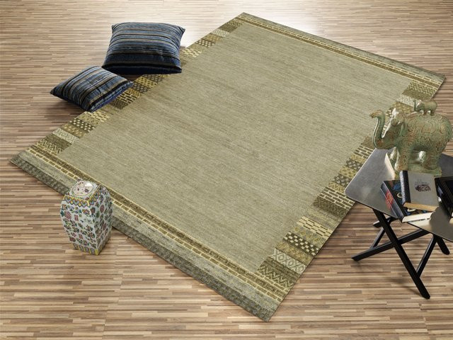 Nepal-Teppich ELEGANT LUCHA in Grün und Beige aus Wolle und Viskose, Rechteckig, B/T: 350 x 250 cm - Bild 1