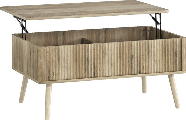 Aosom Couchtisch Eiche mit höhenverstellbarer Tischplatte und 2 versteckten Fächern, moderner Wohnzimmertisch mit Kiefernholzbeinen, B/T/H: 91 x 56 x 43 cm - Bild 1