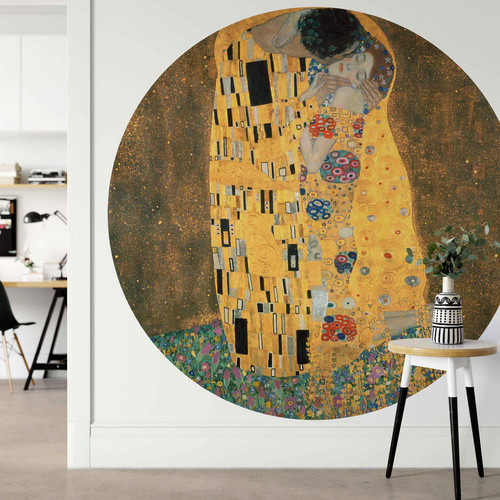 K&L Wall Art Runde Vliestapete Klimt Der Kuss Gemälde Gold und Mehrfarbig Matt, B/H: 236 x 236 cm - Bild 2