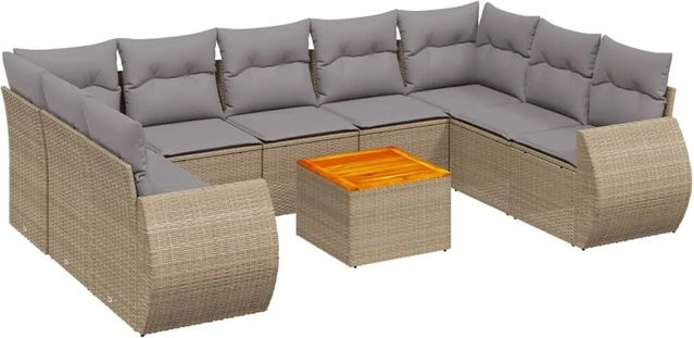 vidaXL 10-teilige Garten-Sofagarnitur in L-Form aus Poly-Rattan mit Kissen in Beige und Grau - Bild 1