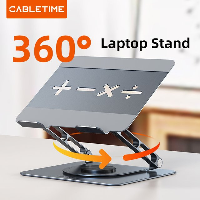 CABLETIME Laptop-Ständer 360 Grad drehbar und faltbar aus Aluminium in Silber für Dell Lenovo und Gaming Laptops - Bild 1