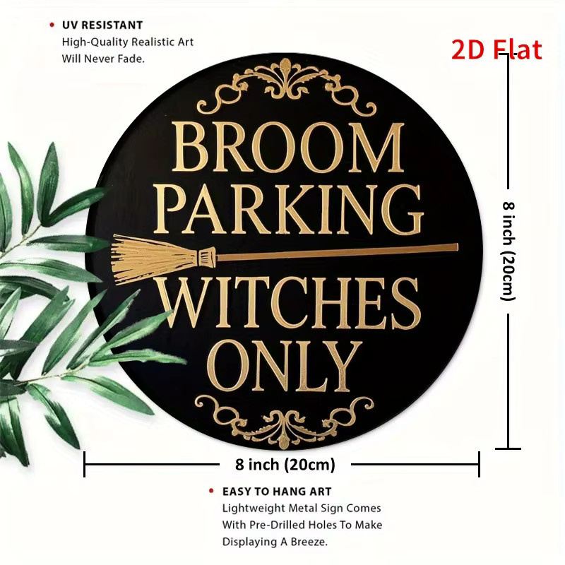 Rundes Eisenschild Potdemiel mit Halloween-Motiv Nur Badezimmerparken, nur Hexen, Durchmesser: 20,32 cm, Schwarz - Bild 2