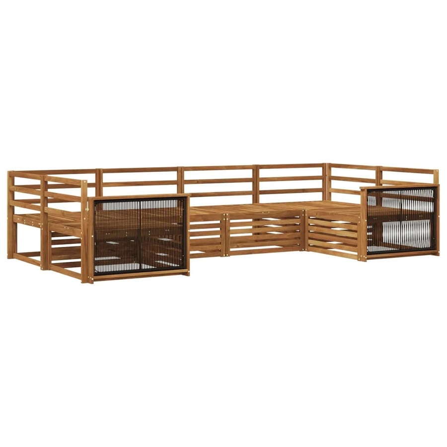 vidaXL Outdoor-Sofagarnitur aus Akazienholz in L-Form, 6-teiliges Gartenmöbel-Set mit Kissen in Braun und Beige - Bild 2