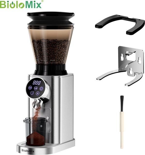 BioloMix Elektrische Kaffeemühle CG210 aus Edelstahl in Silber mit 48 Mahleinstellungen für Espresso und American Coffee - Bild 1