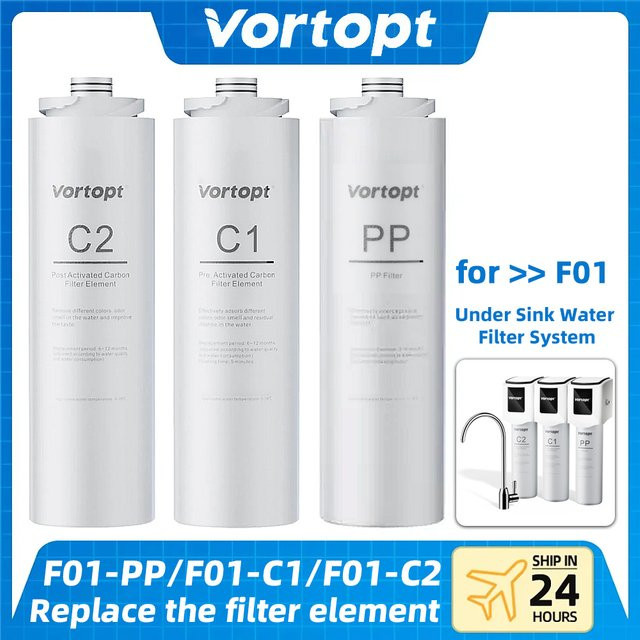Vortopt PP/C1/C2 Ersatzfilter für das F01 Wasserfiltersystem unter der Spüle zur Entfernung von Sediment, Gerüchen, Rost und Chlor - Bild 1