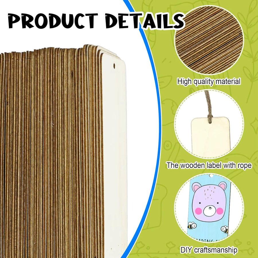 Leere Holz-Lesezeichen mit Seil zum Selbergestalten als DIY Holzanhänger in Beige - Bild 4