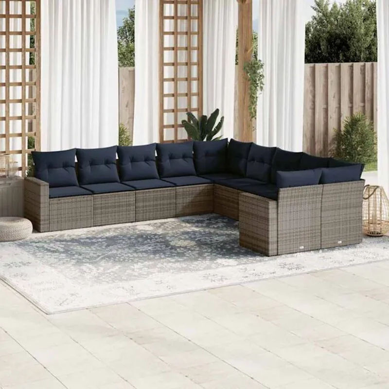 10-teilige moderne Garten-Sofagarnitur aus Poly-Rattan mit Kissen in Grau von vidaxl - Bild 1